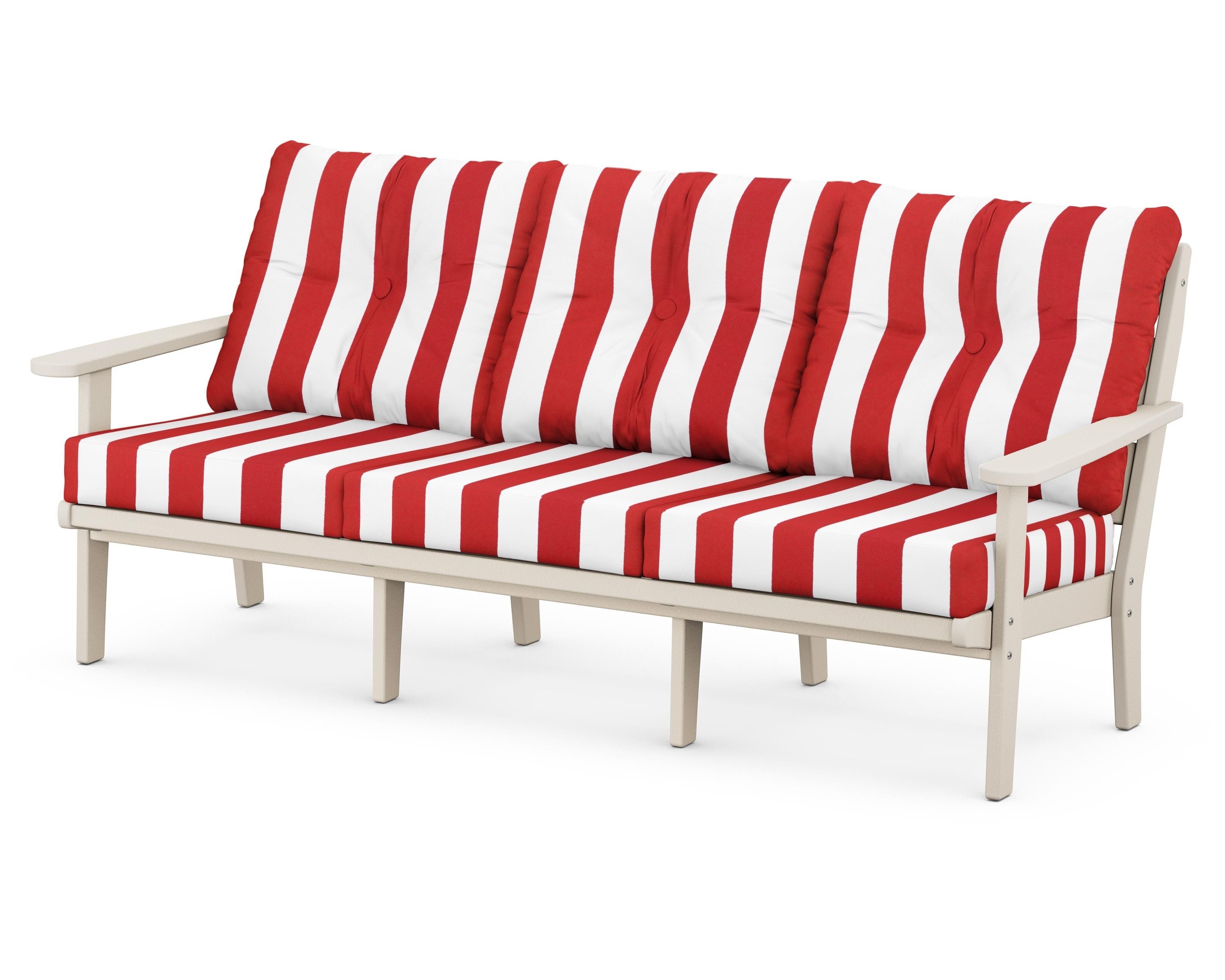 POLYWOOD® Lakeside Deep Seating Sofa in Sand / Cabana Stripe Crimson