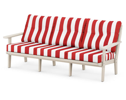 POLYWOOD® Lakeside Deep Seating Sofa in Sand / Cabana Stripe Crimson