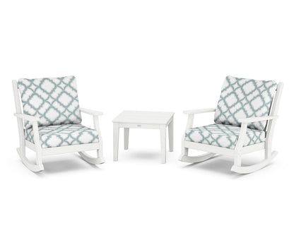 Country Living Wovendale 3-Piece Deep Seating Rocker Set in White / Trellis Glacier Spa
