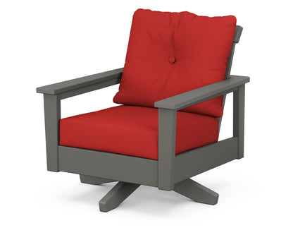 POLYWOOD® Prescott Deep Seating Swivel Chair in Slate Grey / Crimson Linen
