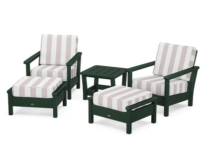 POLYWOOD® Harbour 5-Piece Deep Seating Chair Set in Green / Cabana Stripe Dune Burlap