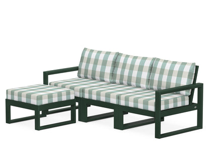 POLYWOOD® EDGE 4-Piece Modular Deep Seating Set with Ottoman in Green / Buffalo Plaid Glacier Spa