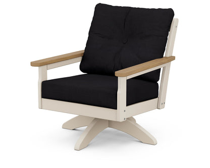 POLYWOOD® Vineyard Deep Seating Swivel Chair in Sand / Natural / Midnight Linen