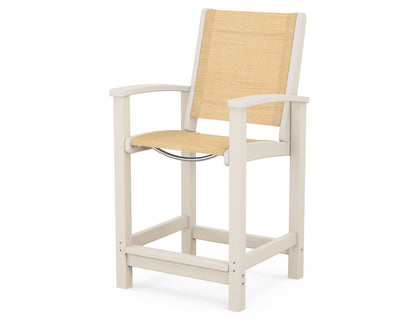 POLYWOOD® Coastal Counter Chair in Sand / Dupioni Apricot Sling