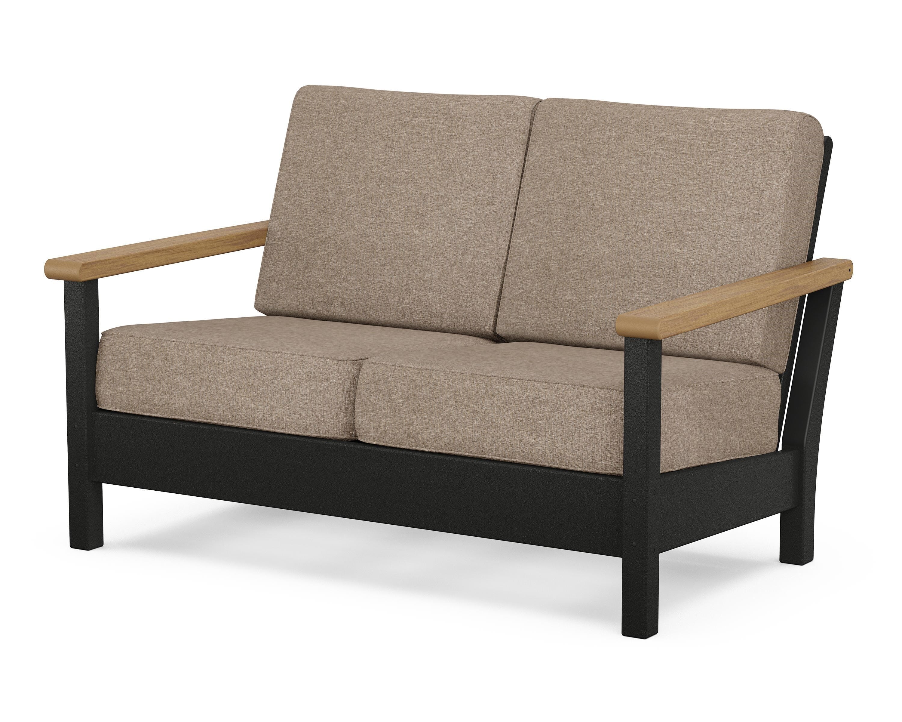 POLYWOOD® Harbour Deep Seating Loveseat in Black / Natural / Spiced Burlap