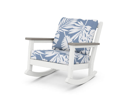 POLYWOOD® Chippendale Deep Seating Rocking Chair in White / Driftwood / Leaf Sky Blue