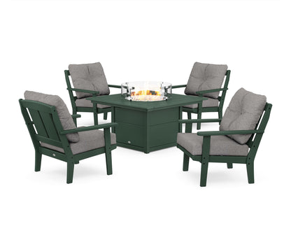 POLYWOOD® Mission 5-Piece Deep Seating Set with Fire Pit Table in Green / Grey Mist