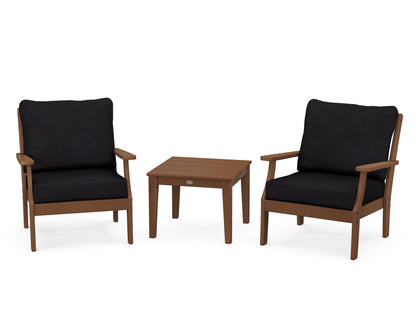 POLYWOOD® Braxton 3-Piece Deep Seating Set in Teak / Midnight Linen