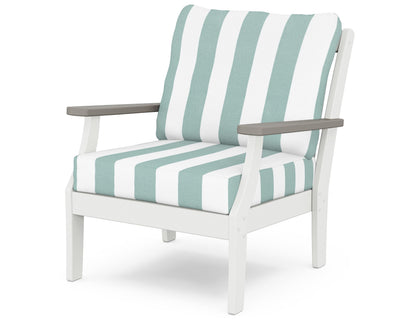 POLYWOOD® Braxton Deep Seating Chair in White / Driftwood / Cabana Stripe Glacier Spa
