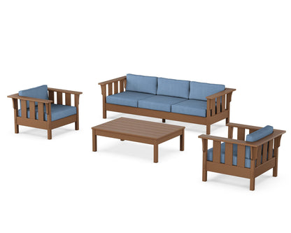 Martha Stewart by POLYWOOD® Acadia 4-Piece Deep Seating Set with Sofa in Teak / Sky Blue