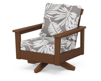 POLYWOOD® Prescott Deep Seating Swivel Chair in Teak / Leaf Grey Mist
