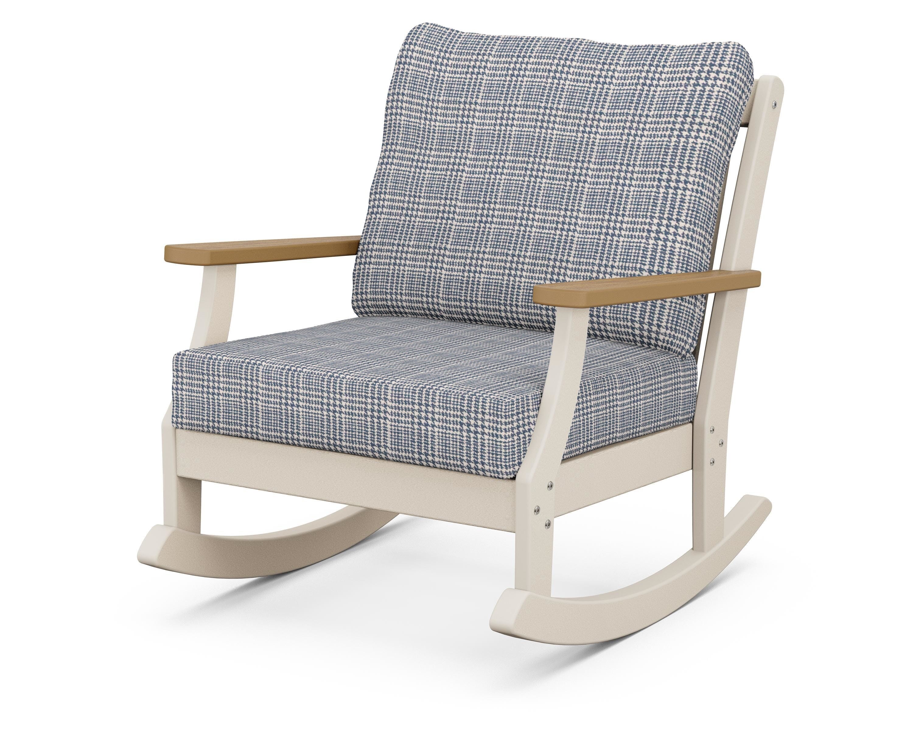 POLYWOOD® Braxton Deep Seating Rocking Chair in Sand / Natural / Houndstooth Sky Blue