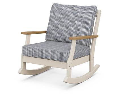 POLYWOOD® Braxton Deep Seating Rocking Chair in Sand / Natural / Houndstooth Sky Blue