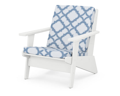 POLYWOOD® Riviera Modern Lounge Chair in White / Trellis Sky Blue