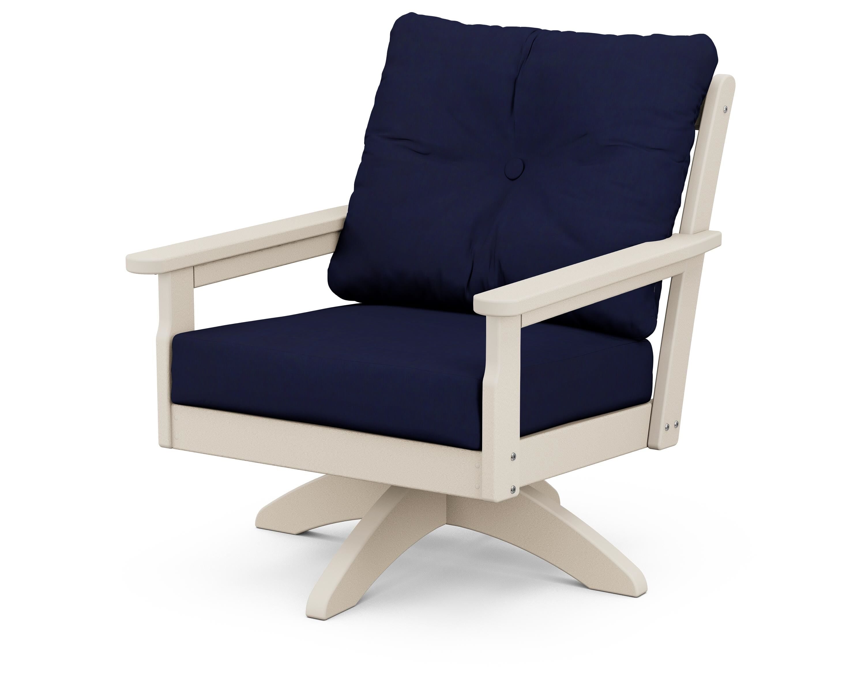 POLYWOOD® Vineyard Deep Seating Swivel Chair in Sand / Navy