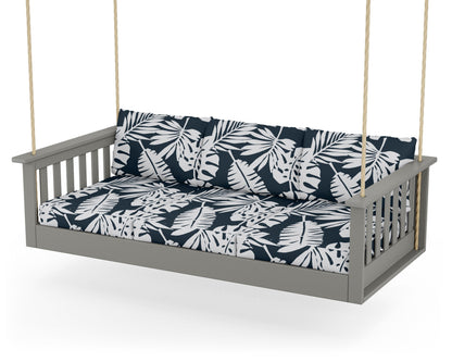 POLYWOOD® Vineyard Daybed Swing in Slate Grey / Leaf Marine Indigo