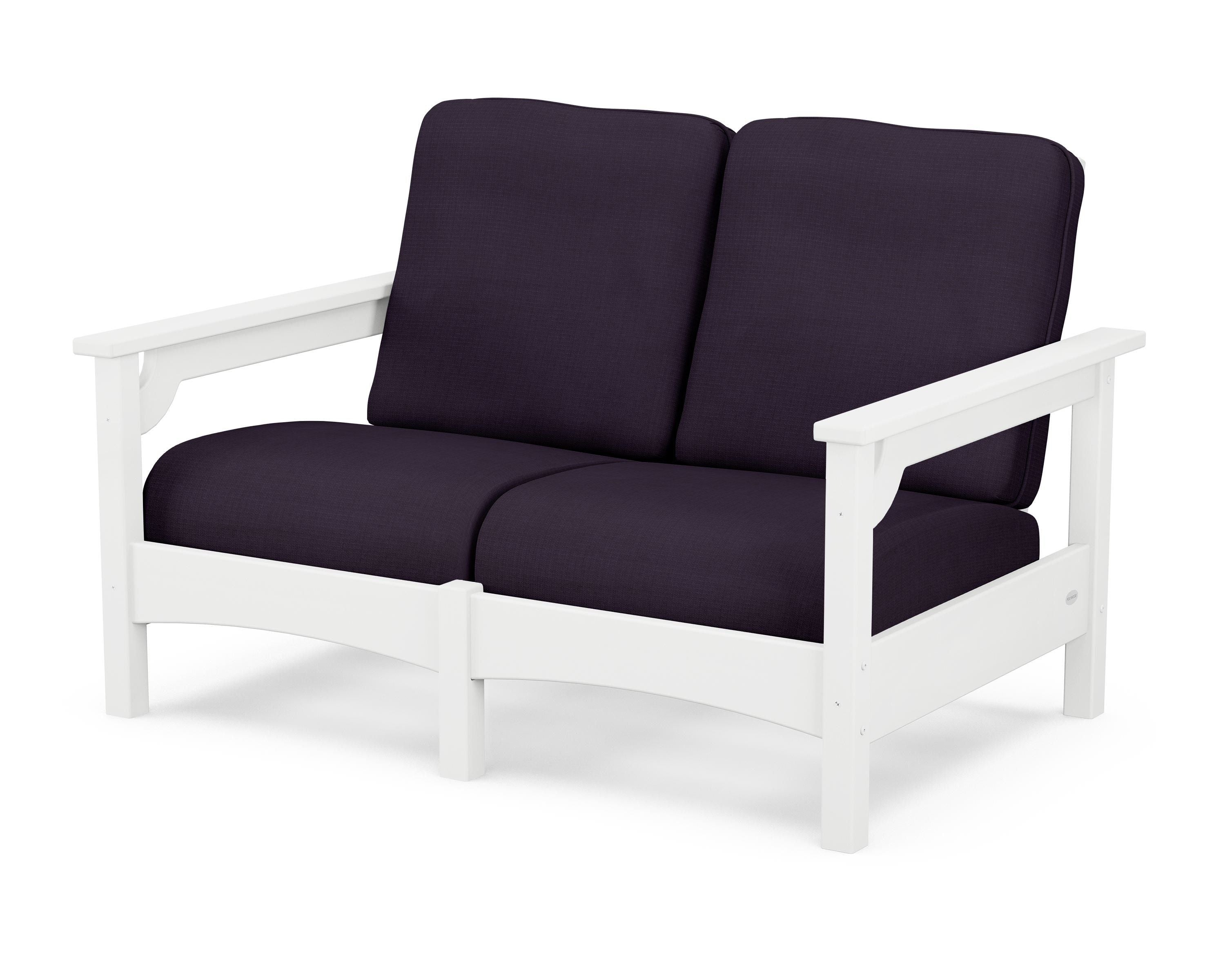 POLYWOOD® Club Loveseat in White / Navy Linen