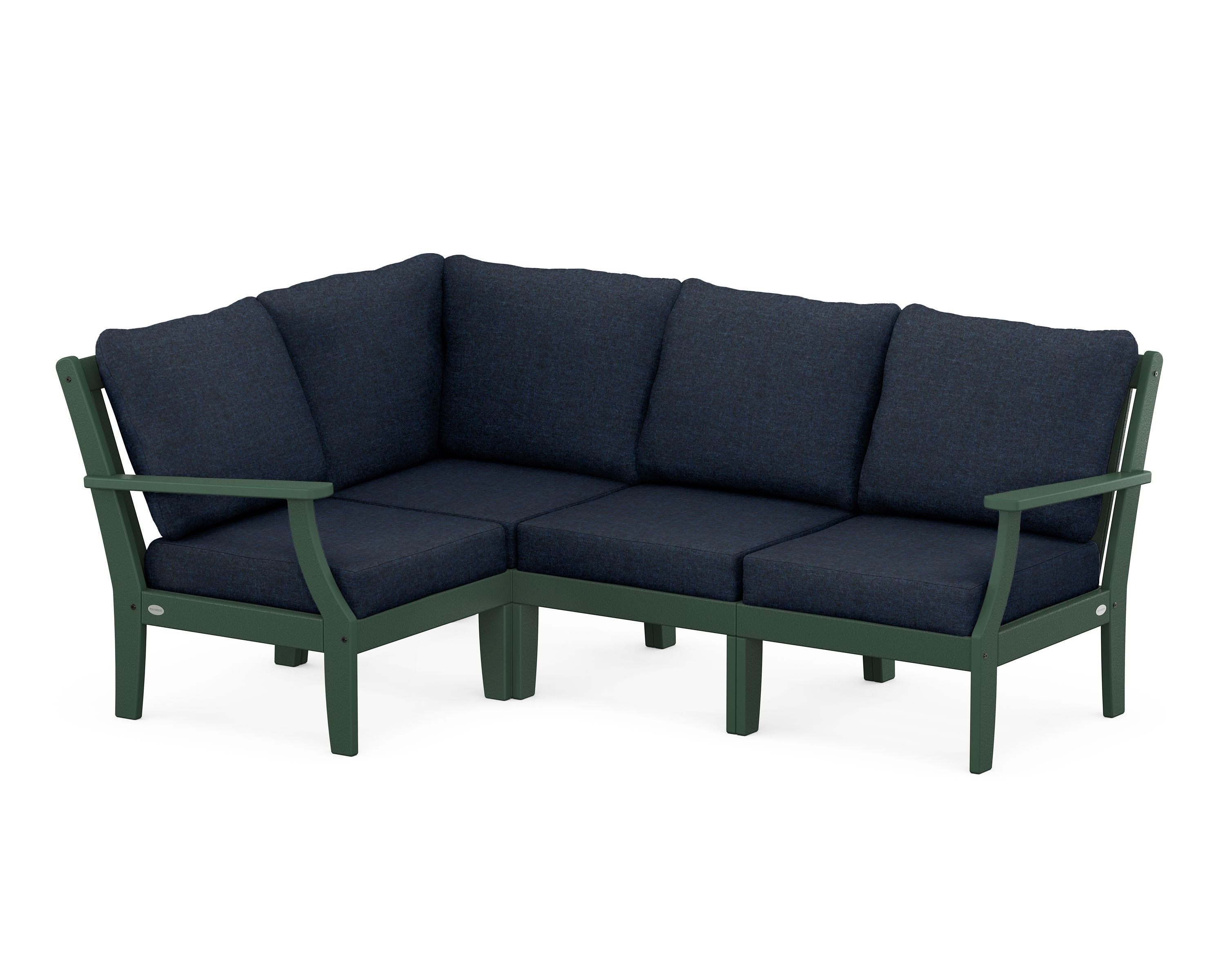 POLYWOOD® Braxton Modular 4-Piece Deep Seating Set in Green / Marine Indigo