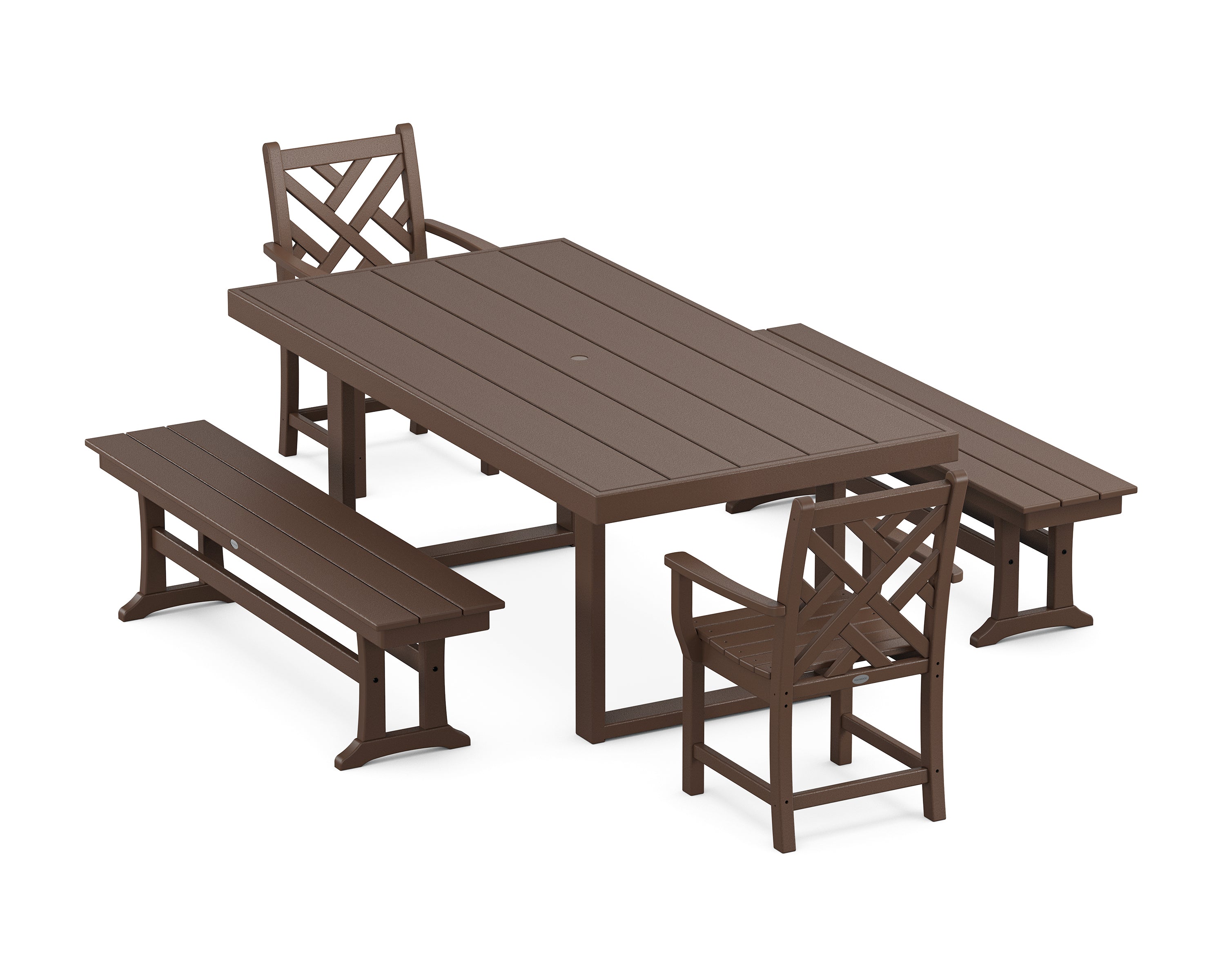 POLYWOOD® Chippendale 5-Piece Dining Set with Benches in Mahogany