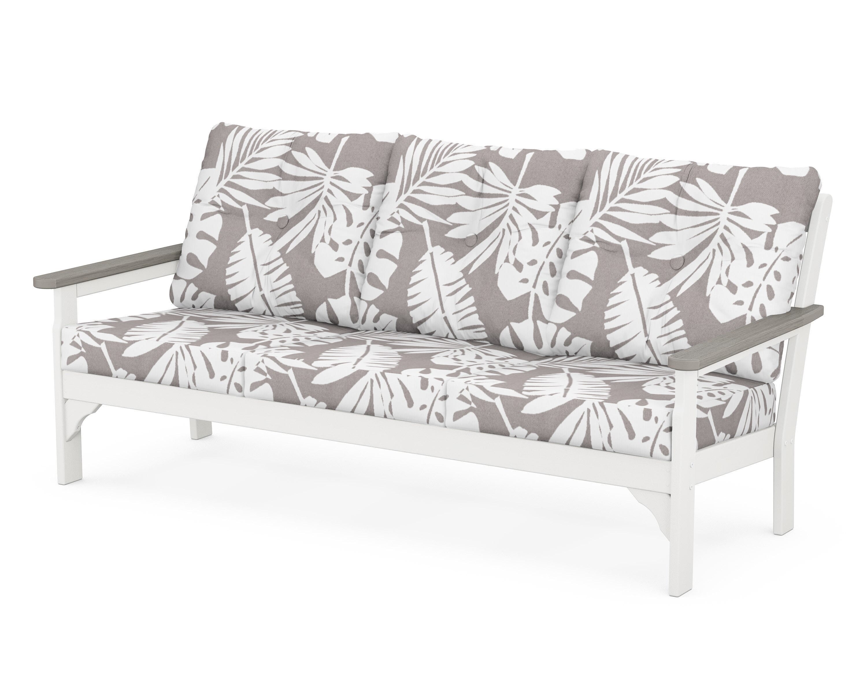 POLYWOOD® Vineyard Deep Seating Sofa in White / Driftwood / Leaf Grey Mist