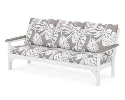 POLYWOOD® Vineyard Deep Seating Sofa in White / Driftwood / Leaf Grey Mist