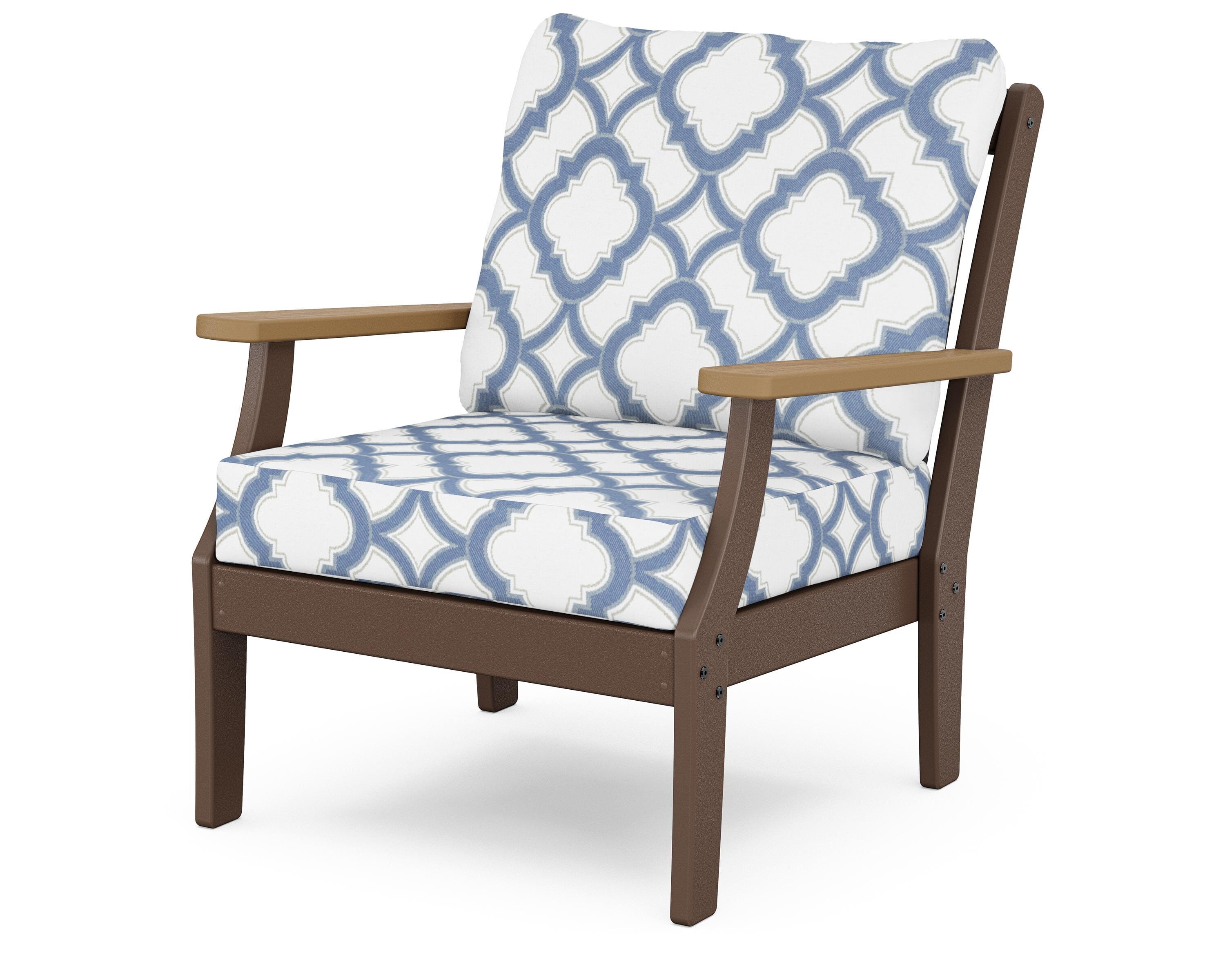 POLYWOOD® Braxton Deep Seating Chair in Mahogany / Natural / Trellis Sky Blue