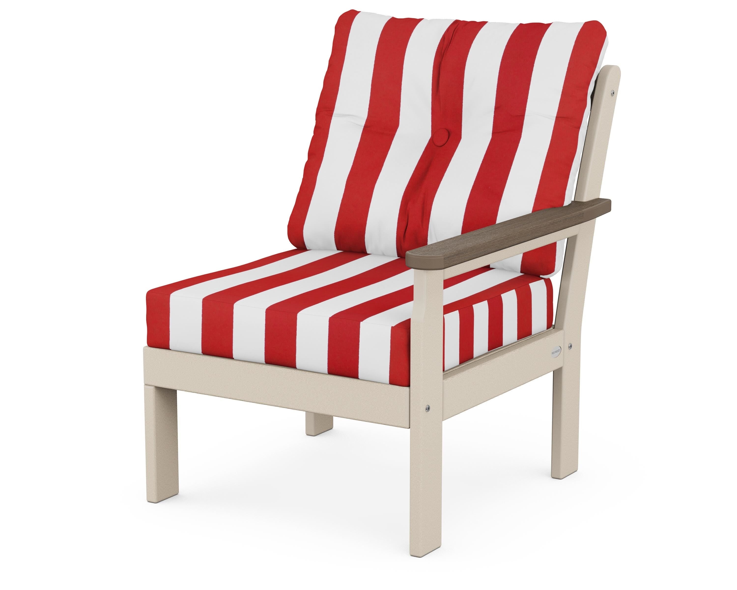 POLYWOOD® Vineyard Modular Right Arm Chair in Sand / Kona / Cabana Stripe Crimson
