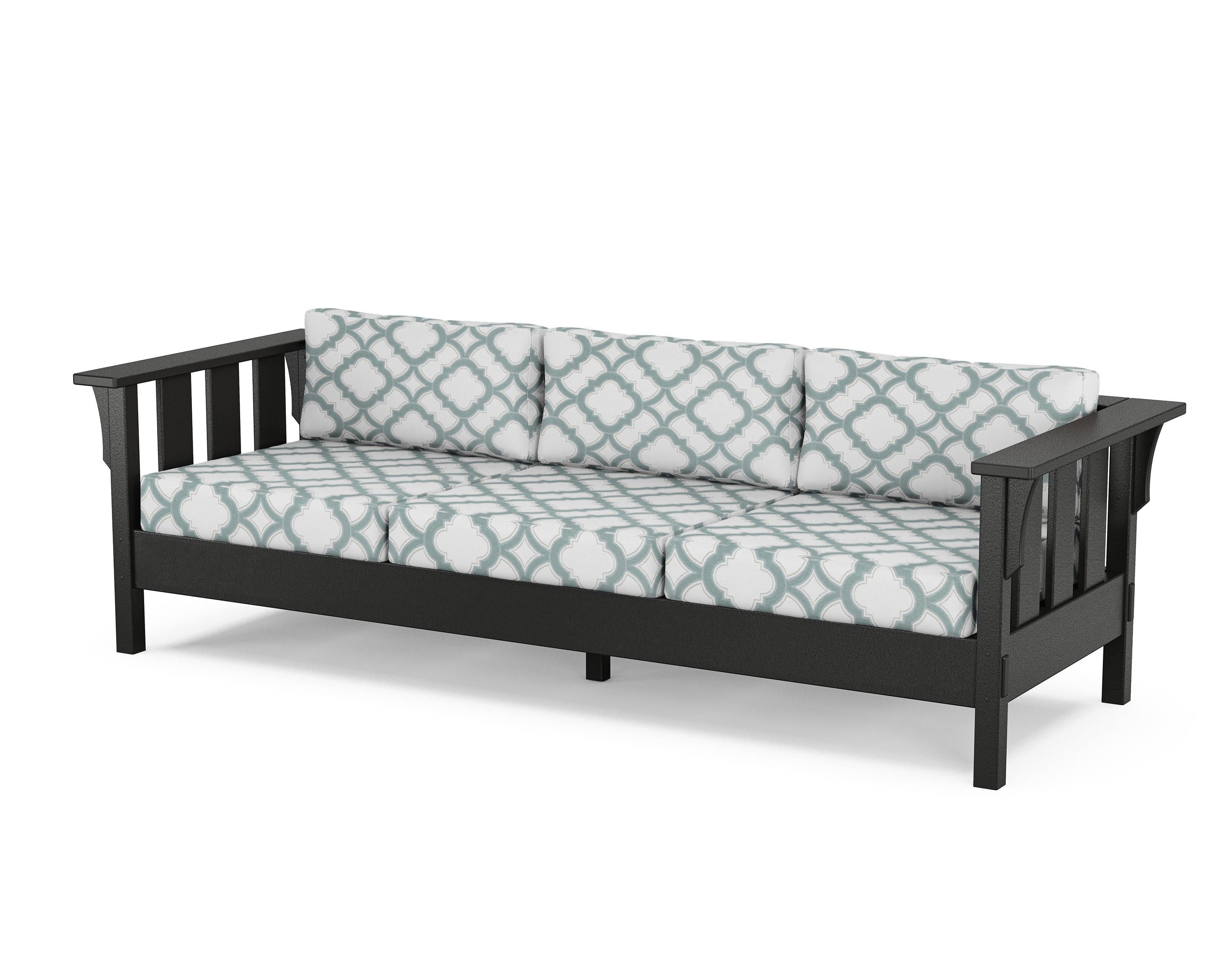 Martha Stewart by POLYWOOD® Acadia Deep Seating Sofa in Black / Trellis Glacier Spa