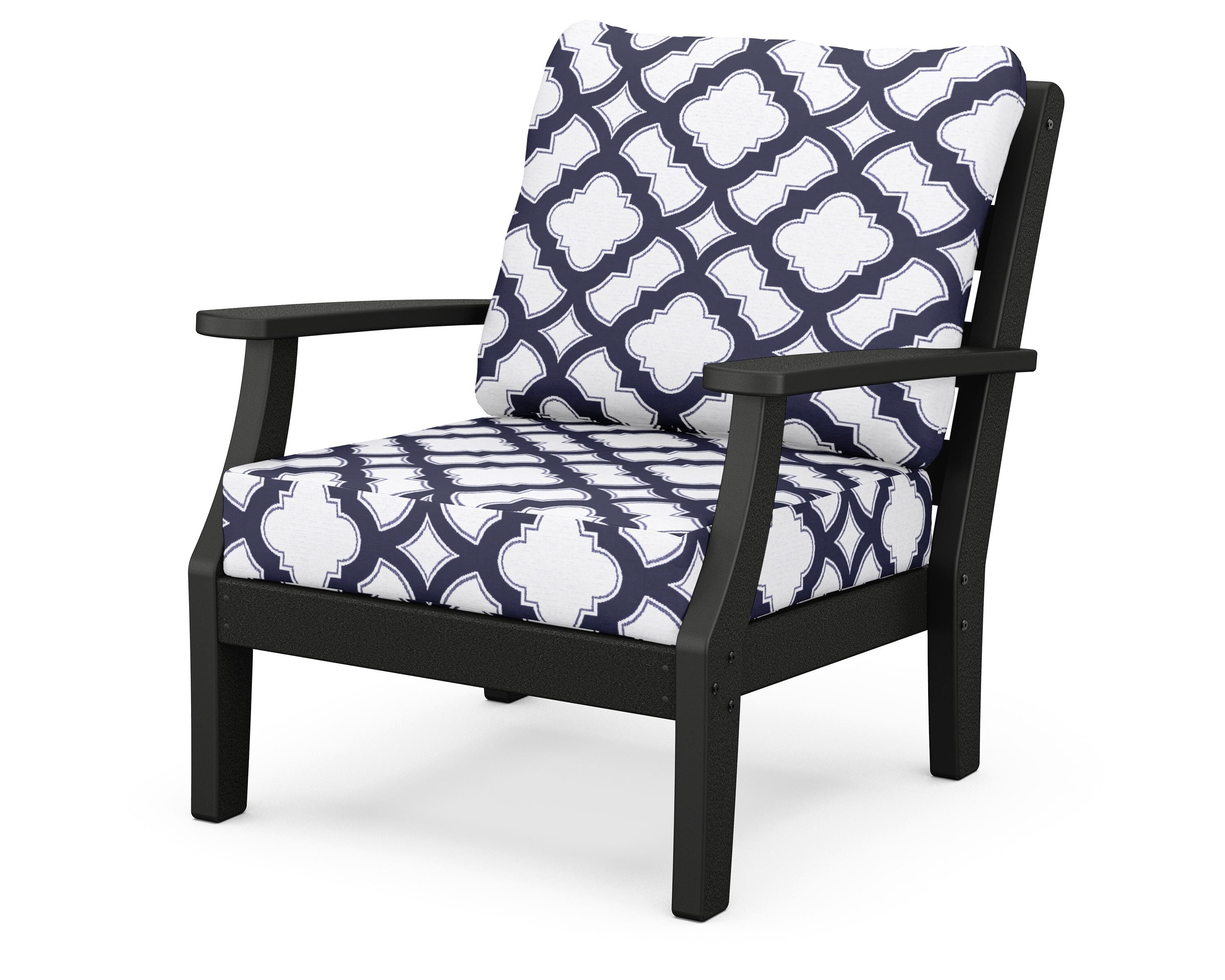 POLYWOOD® Chesapeake Deep Seating Chair in Black / Trellis Navy
