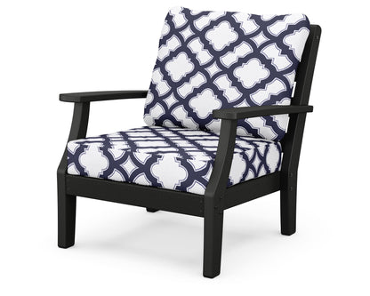 POLYWOOD® Chesapeake Deep Seating Chair in Black / Trellis Navy
