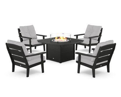 POLYWOOD® Lakeside 5-Piece Deep Seating Set with Nautical Fire Pit Table in Black / Granite