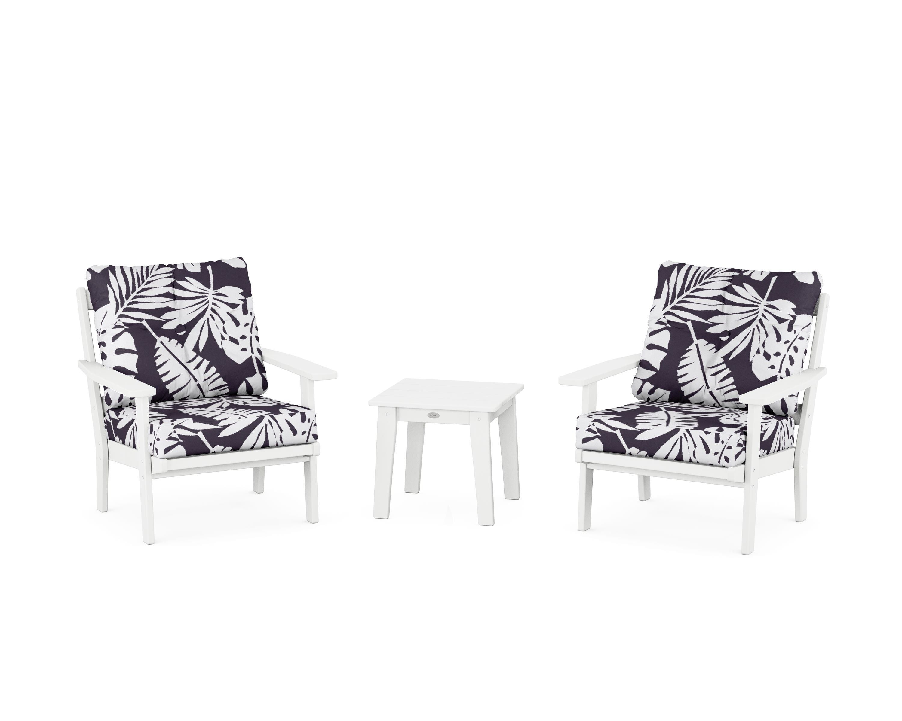 POLYWOOD® Oxford 3-Piece Deep Seating Set in White / Leaf Navy