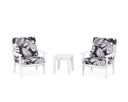 POLYWOOD® Oxford 3-Piece Deep Seating Set in White / Leaf Navy