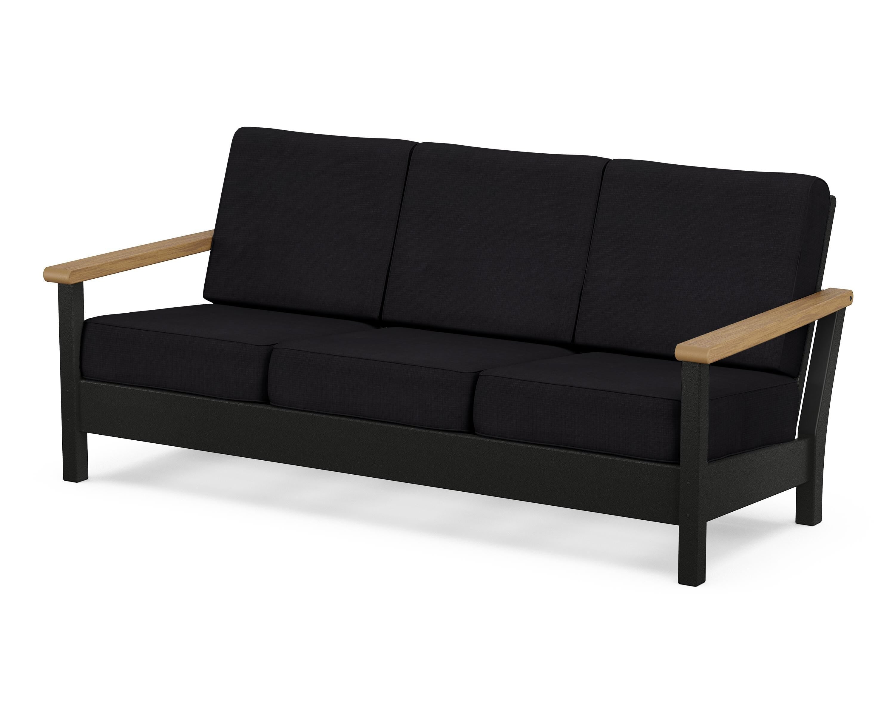 POLYWOOD® Harbour Deep Seating Sofa in Black / Natural / Midnight Linen