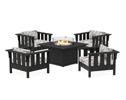 Martha Stewart by POLYWOOD® Acadia 5-Piece Deep Seating Set with Fire Pit Table in Black / Leaf Grey Mist
