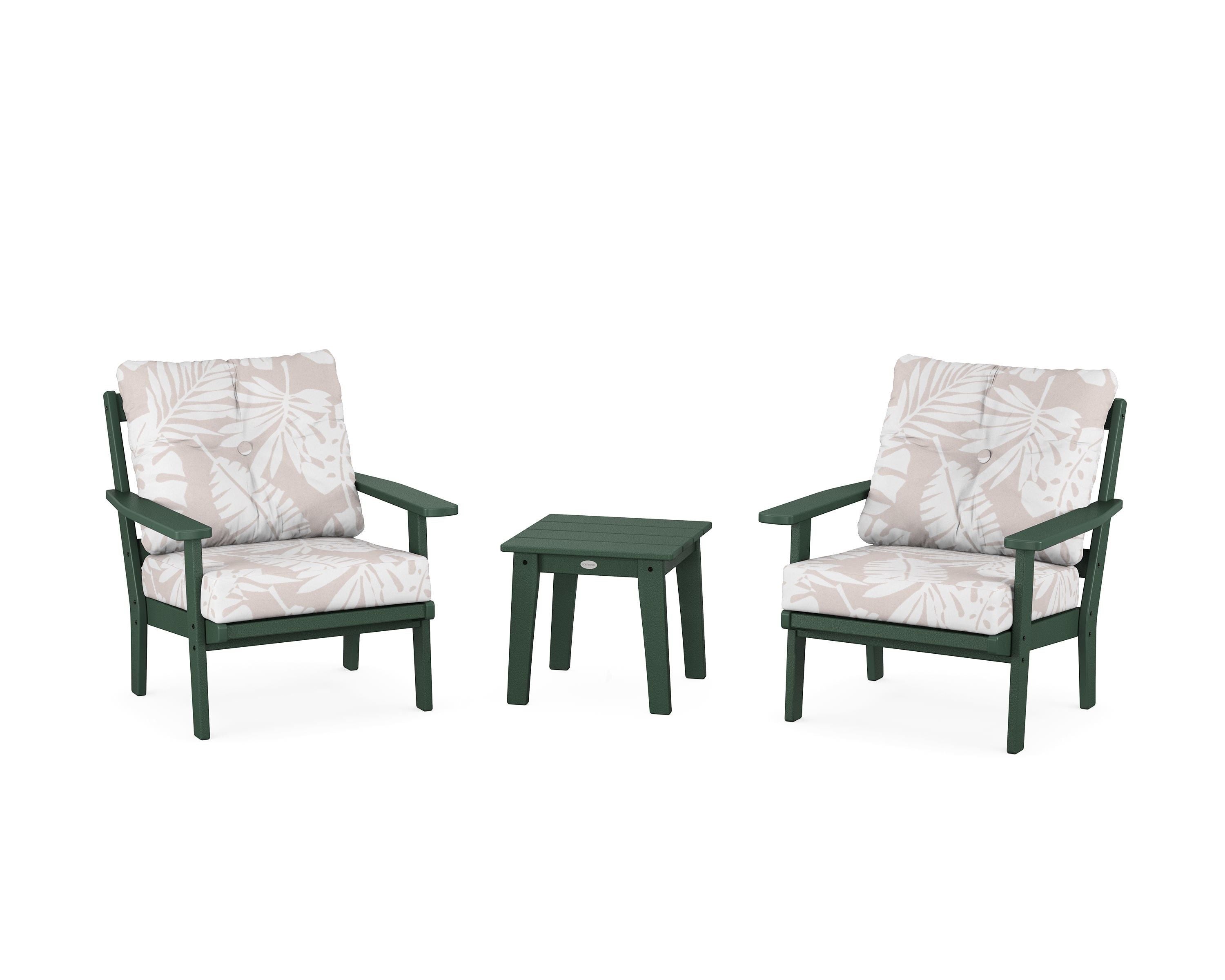 POLYWOOD® Oxford 3-Piece Deep Seating Set in Green / Leaf Dune Burlap