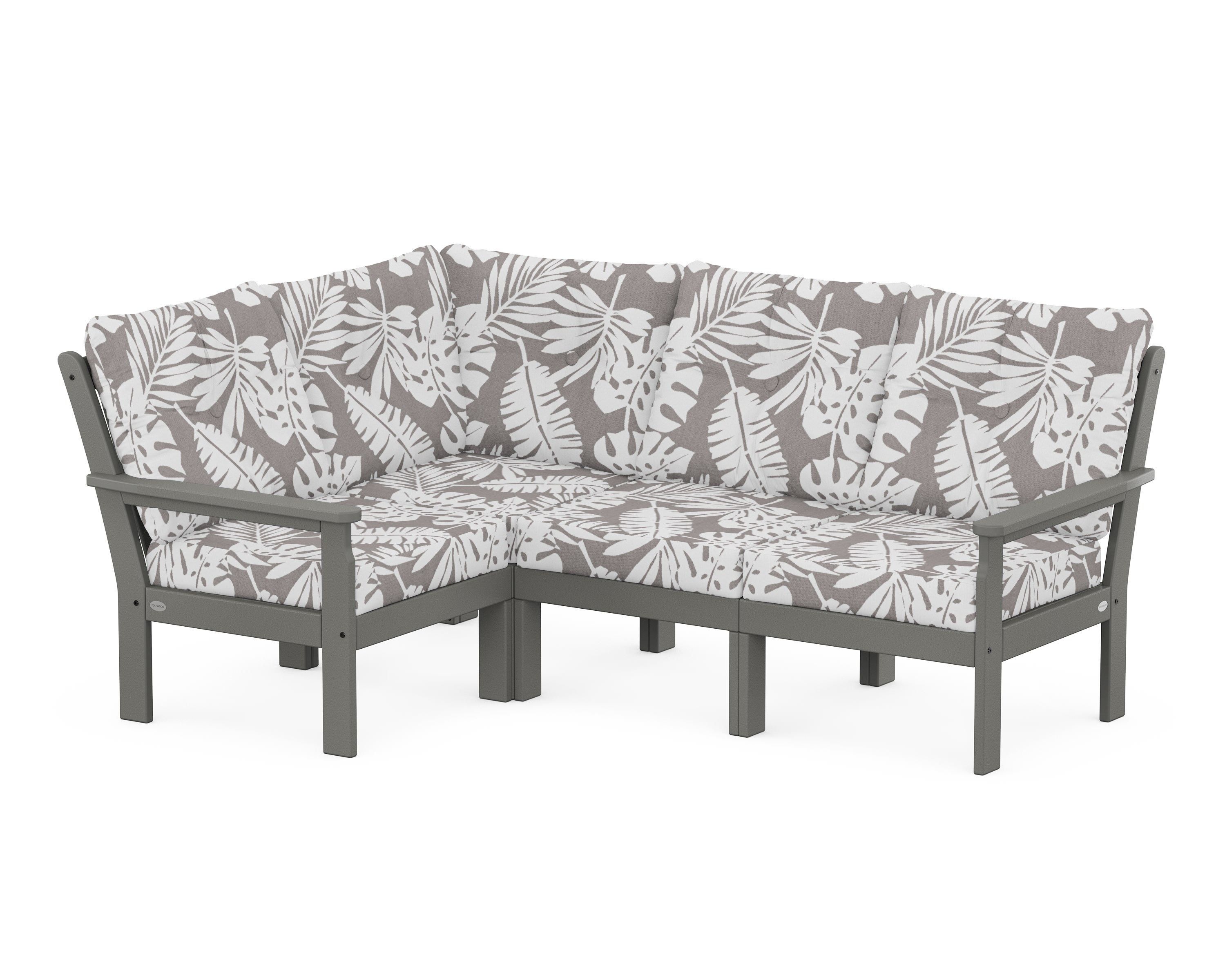 POLYWOOD® Vineyard 4-Piece Sectional in Slate Grey / Leaf Grey Mist