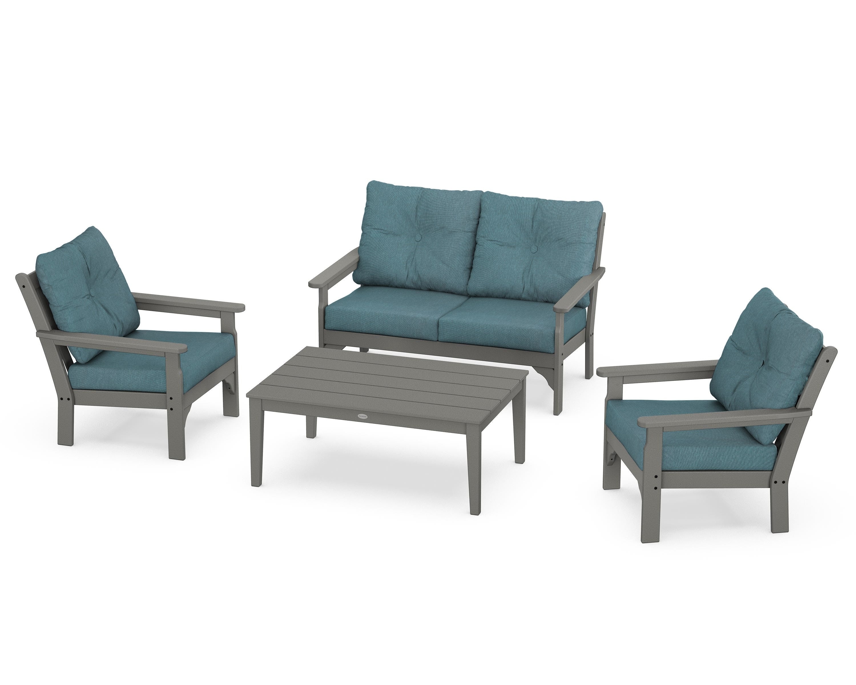 POLYWOOD® Vineyard 4-Piece Deep Seating Set in Slate Grey / Ocean Teal