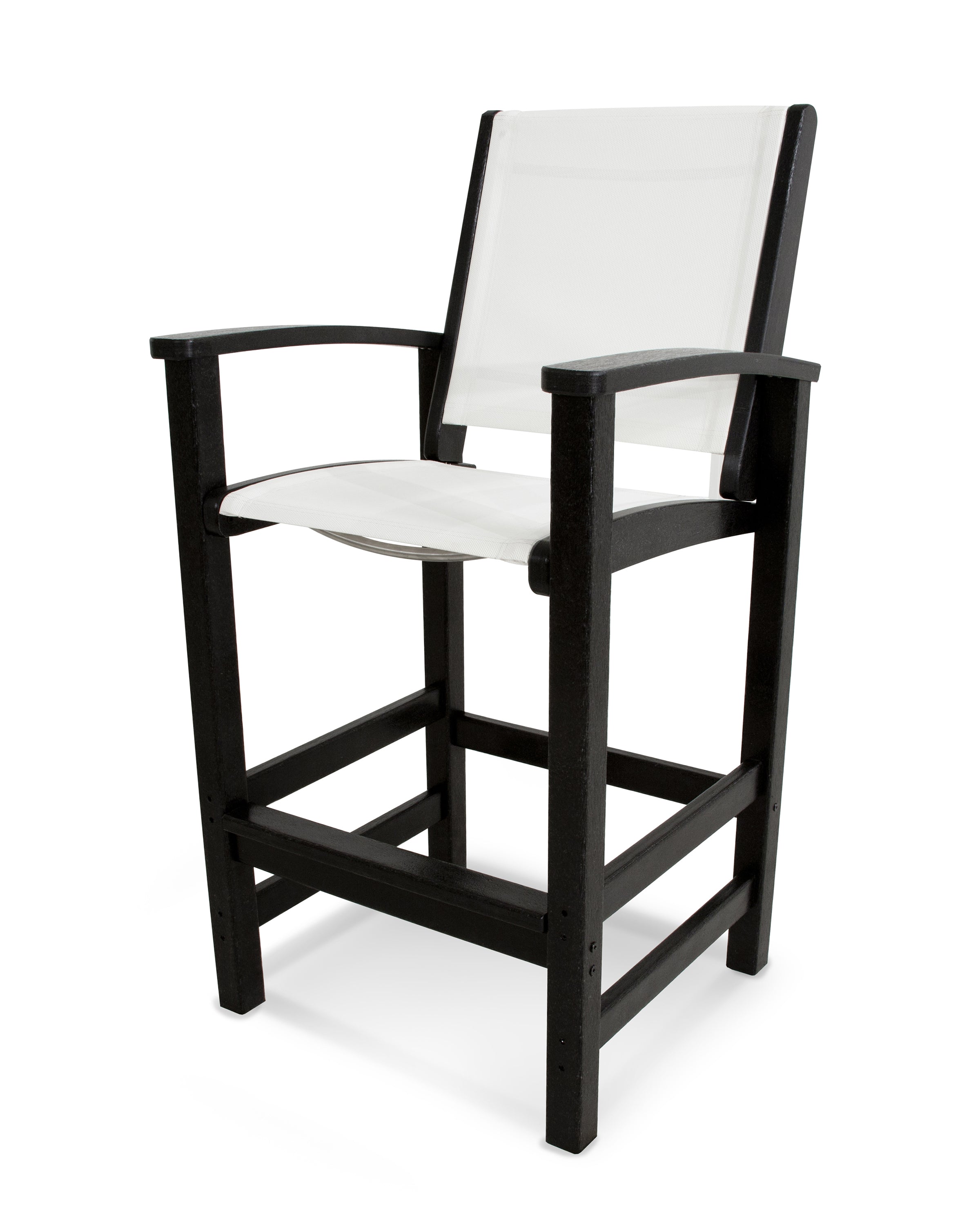 POLYWOOD® Coastal Bar Chair in Black / White Sling
