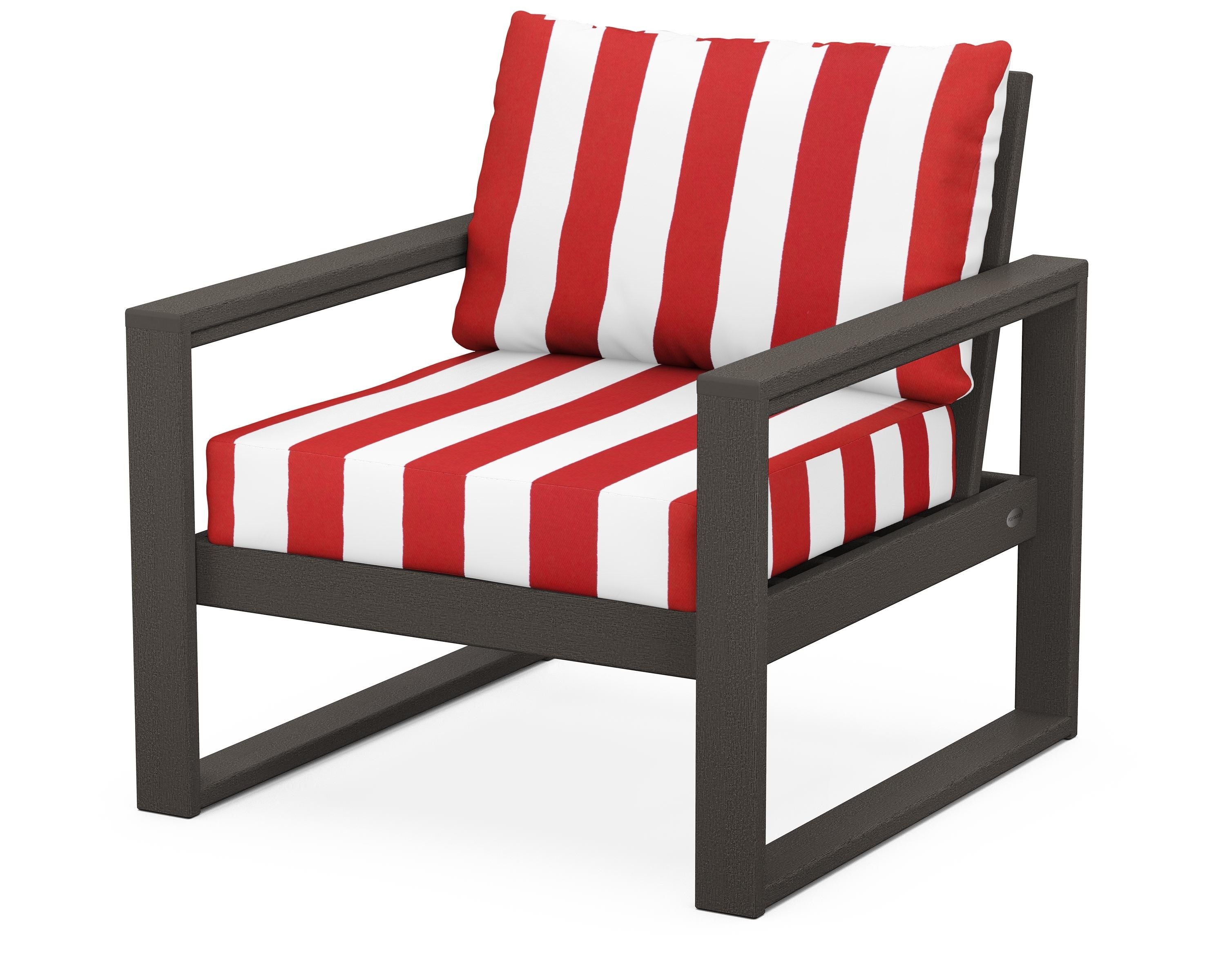 POLYWOOD® EDGE Club Chair in Vintage Coffee / Cabana Stripe Crimson