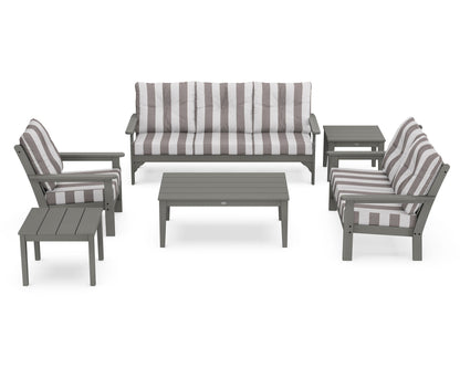 POLYWOOD® Vineyard 6-Piece Deep Seating Set in Slate Grey / Cabana Stripe Grey Mist