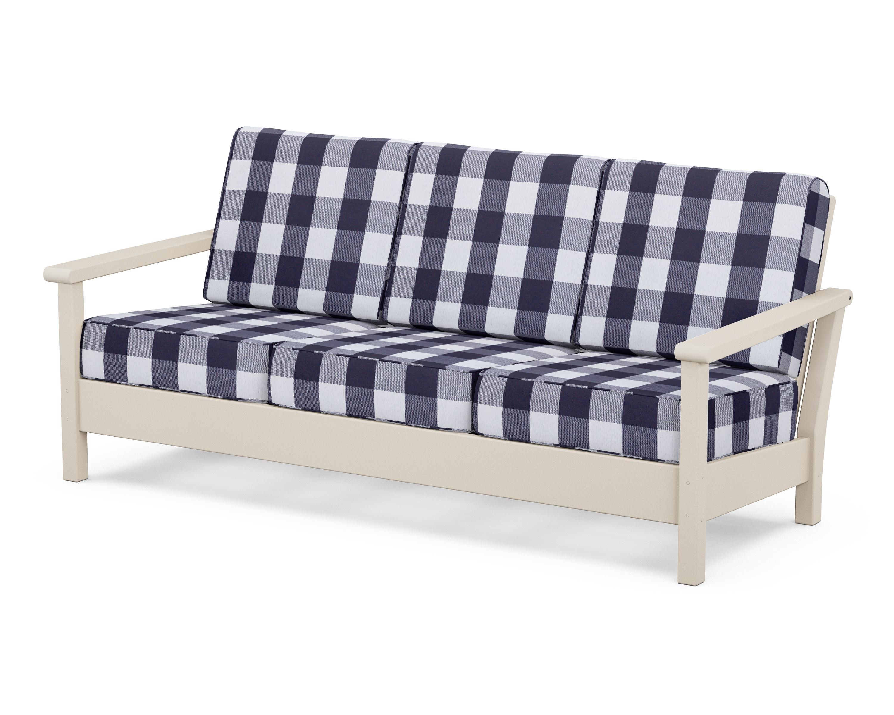 POLYWOOD® Harbour Deep Seating Sofa in Sand / Buffalo Plaid Navy