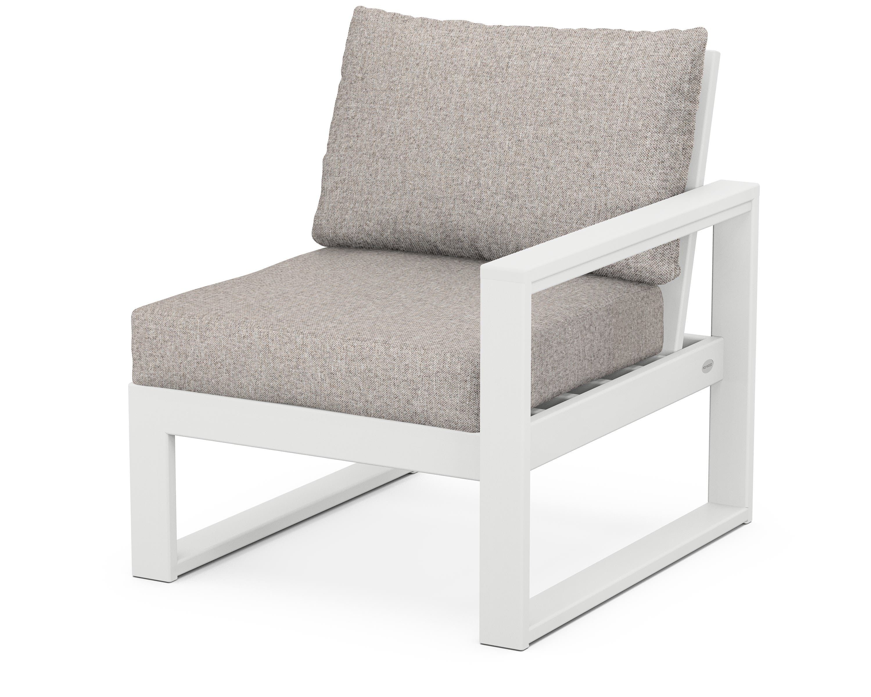 POLYWOOD® EDGE Modular Right Arm Chair in White / Weathered Tweed