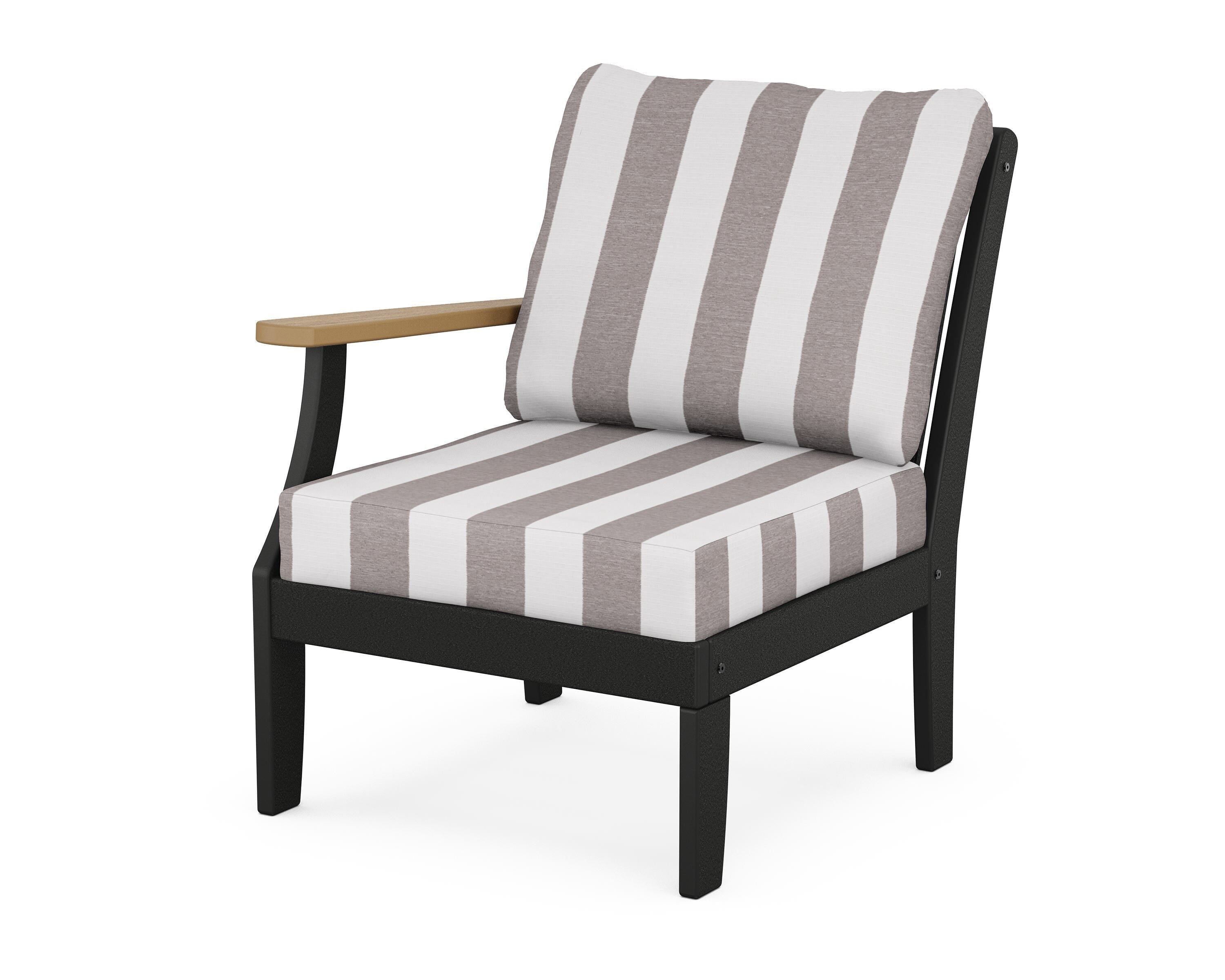 POLYWOOD® Braxton Modular Left Arm Chair in Black / Natural / Cabana Stripe Grey Mist