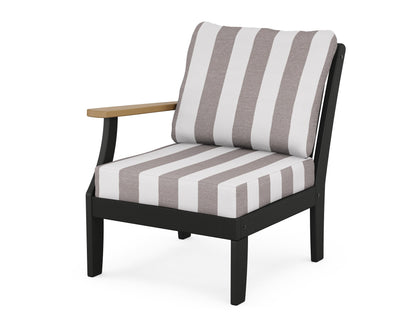 POLYWOOD® Braxton Modular Left Arm Chair in Black / Natural / Cabana Stripe Grey Mist