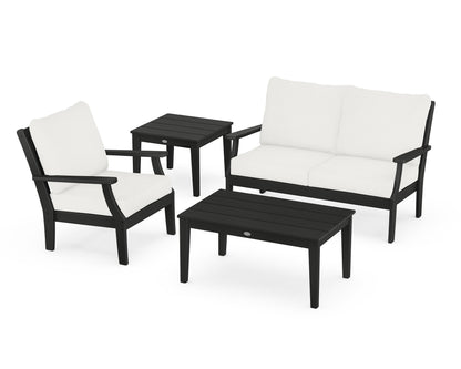 POLYWOOD® Braxton 4-Piece Deep Seating Set in Black / Natural Linen