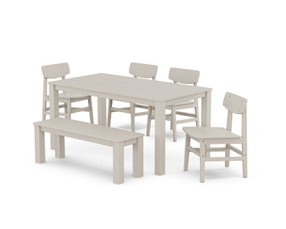 POLYWOOD® Modern Studio Urban Chair 6-Piece Parsons Dining Set with Bench in Sand