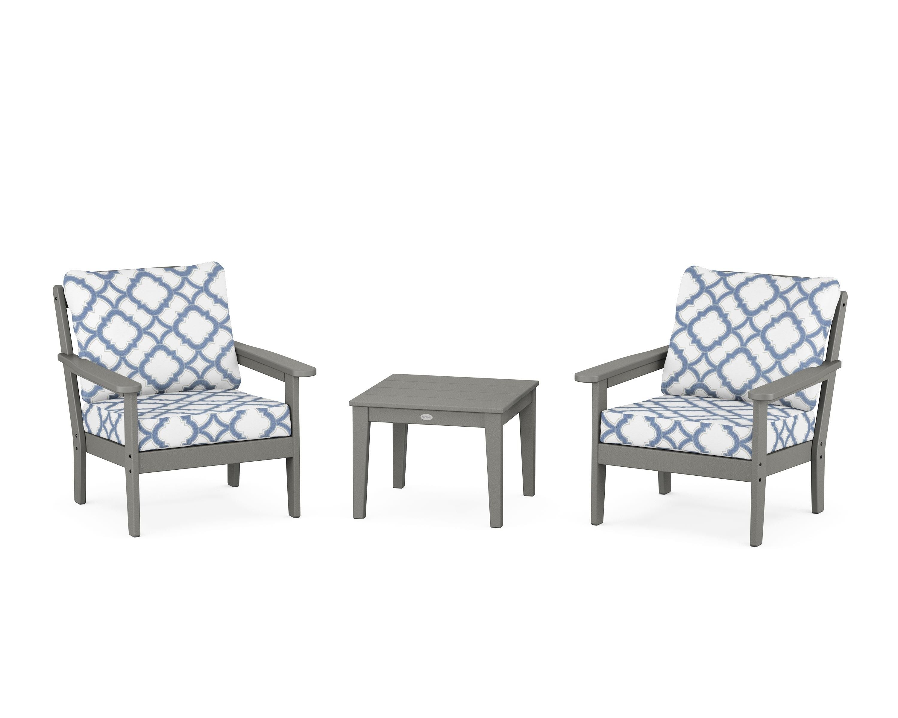 Country Living Cottage 3-Piece Deep Seating Set in Slate Grey / Trellis Sky Blue