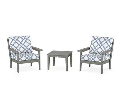 Country Living Cottage 3-Piece Deep Seating Set in Slate Grey / Trellis Sky Blue