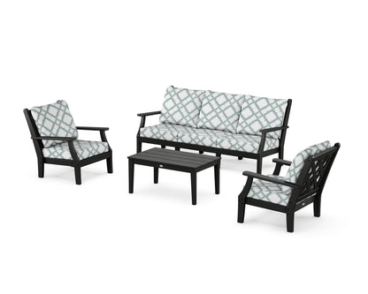 Country Living Wovendale 4-Piece Deep Seating Set with Sofa in Black / Trellis Glacier Spa
